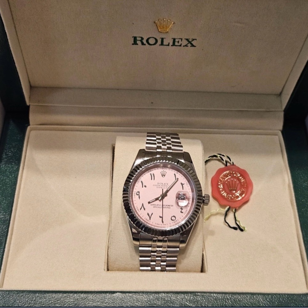 Rolex Men's Watch in Silver and Pink